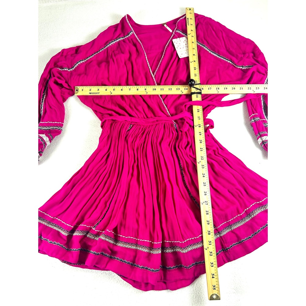 NWT Free People Mini Dress Women S Malibu Pink Boho Embroidered 02178 - Picture 3 of 14